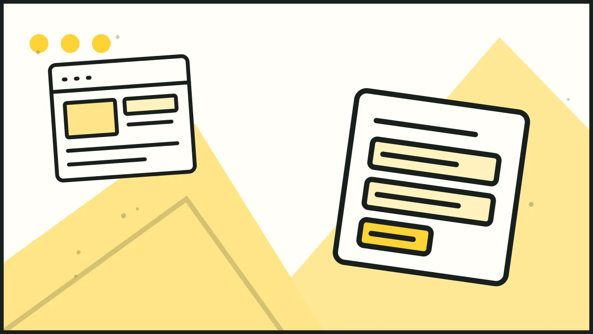 A web form beside a website wireframe, illustrating calls to action.