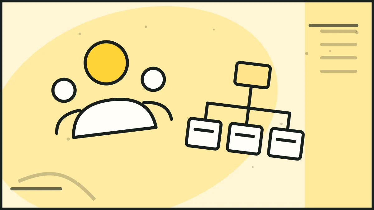 Three people beside a branching sitemap, illustrating inclusive writing.